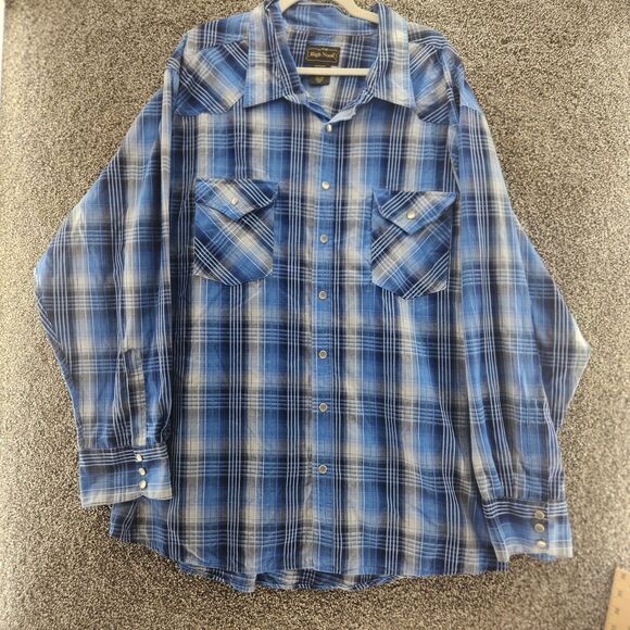 High Noon Western Pearl Snap Shirt Mens 3XL RG Blue PLAID Long Sleeve Button Up - Picture 1 of 8
